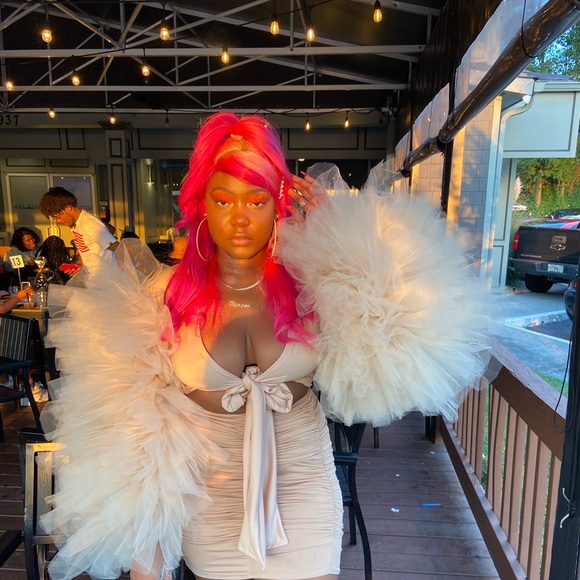 Tan Tulle Sleeve Blouse - Picture 4 of 4